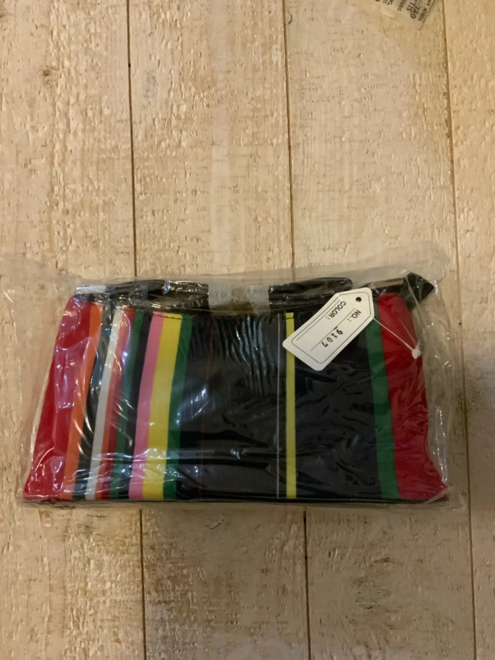 HB133. Striped Multicolor Shoulder Bag - Black Base - Picture 2 of 2